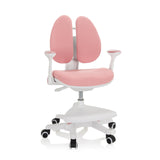 Pink children's chair KID WING with split backrest and white five-caster base by hjh OFFICE – 360-degree view (front view 20°)