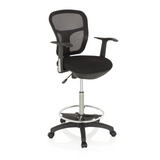 Black Counter chair TOP WORK 108 with mesh back, foot ring and five-caster base by hjh OFFICE – 360-degree view (front three-quarter view 40°)