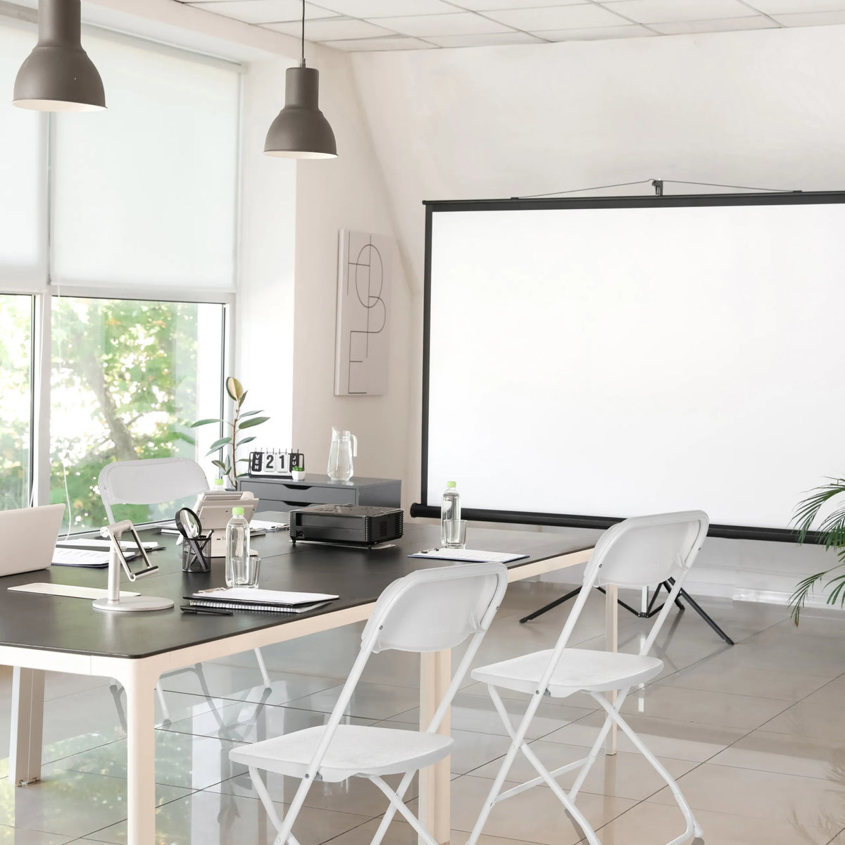 White Outdoor chairs TUDELA XXL W in a bright conference room by hjh OFFICE