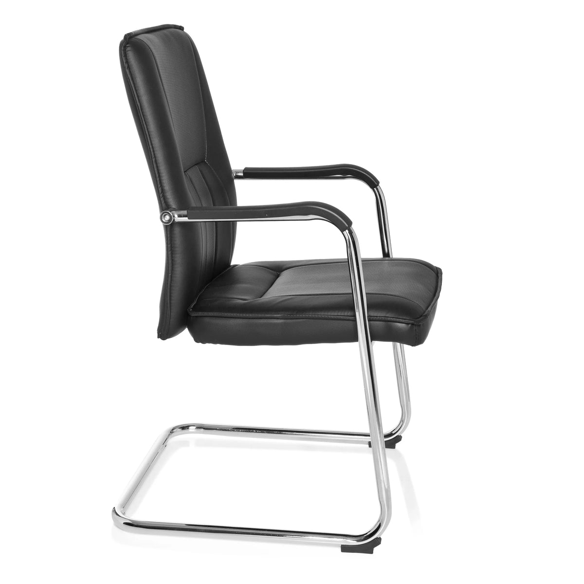 Black cantilever chair TILA with armrests and chrome frame by hjh OFFICE – 360-degree view (side profile 80°)