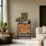 Sideboard SANTJAGO BLACK SUN L with three drawers in dark wood colours and black metal frame by hjh LIVING