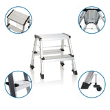 Two-step Folding Ladder SOLID VI made of aluminium with rollers and safety lock by hjh OFFICE