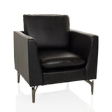 Black Lounge Chair BAVERO with faux leather upholstery and metal feet by hjh OFFICE – 360-degree view (front view 15°)