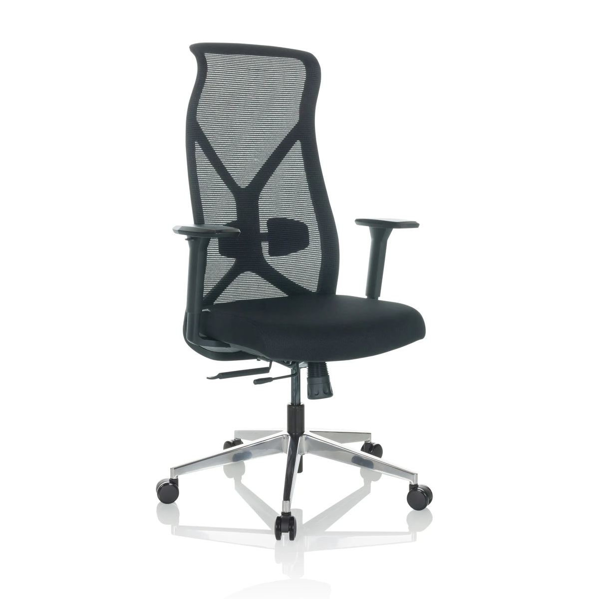 Black Professional Office Chair AZURRO B with mesh back and five-caster base by hjh OFFICE – 360-degree view (front three-quarter view 30°)