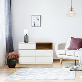 Sideboard MELMO S in white and oak with three drawers and an open shelf by hjh LIVING