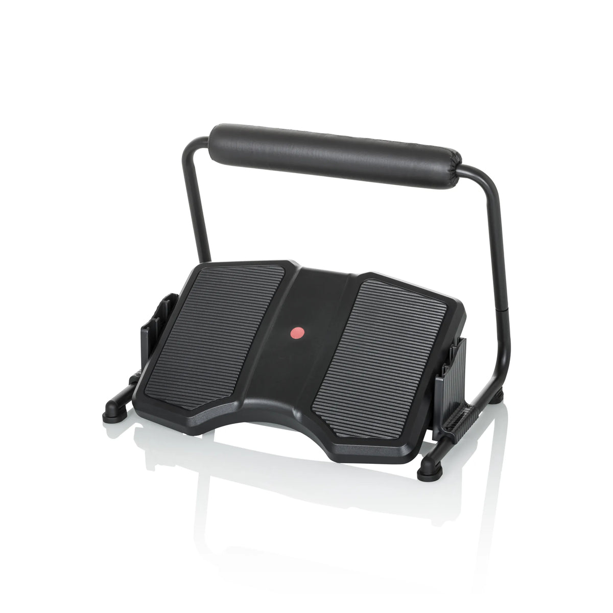 Black PODI F Footrest with ribbed surface and a handle by hjh OFFICE – 360-degree view (front three-quarter view 45°)