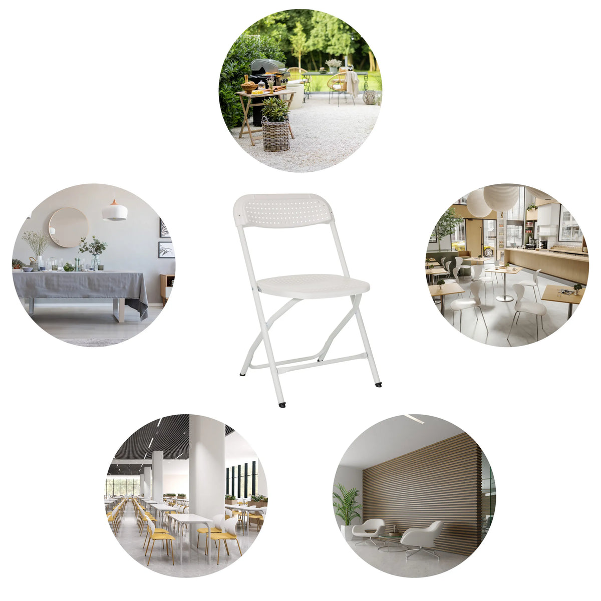 White Outdoor chair TUDELA XXL PRO W with perforated backrest and metal frame by hjh OFFICE