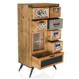 Sideboard CONTINENTO S in wood look with various drawers, a glass cabinet and black legs by hjh LIVING