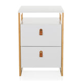 White Side table TAROLO III with two drawers and brown leather handles by hjh LIVING – 360-degree view (front view 0°)