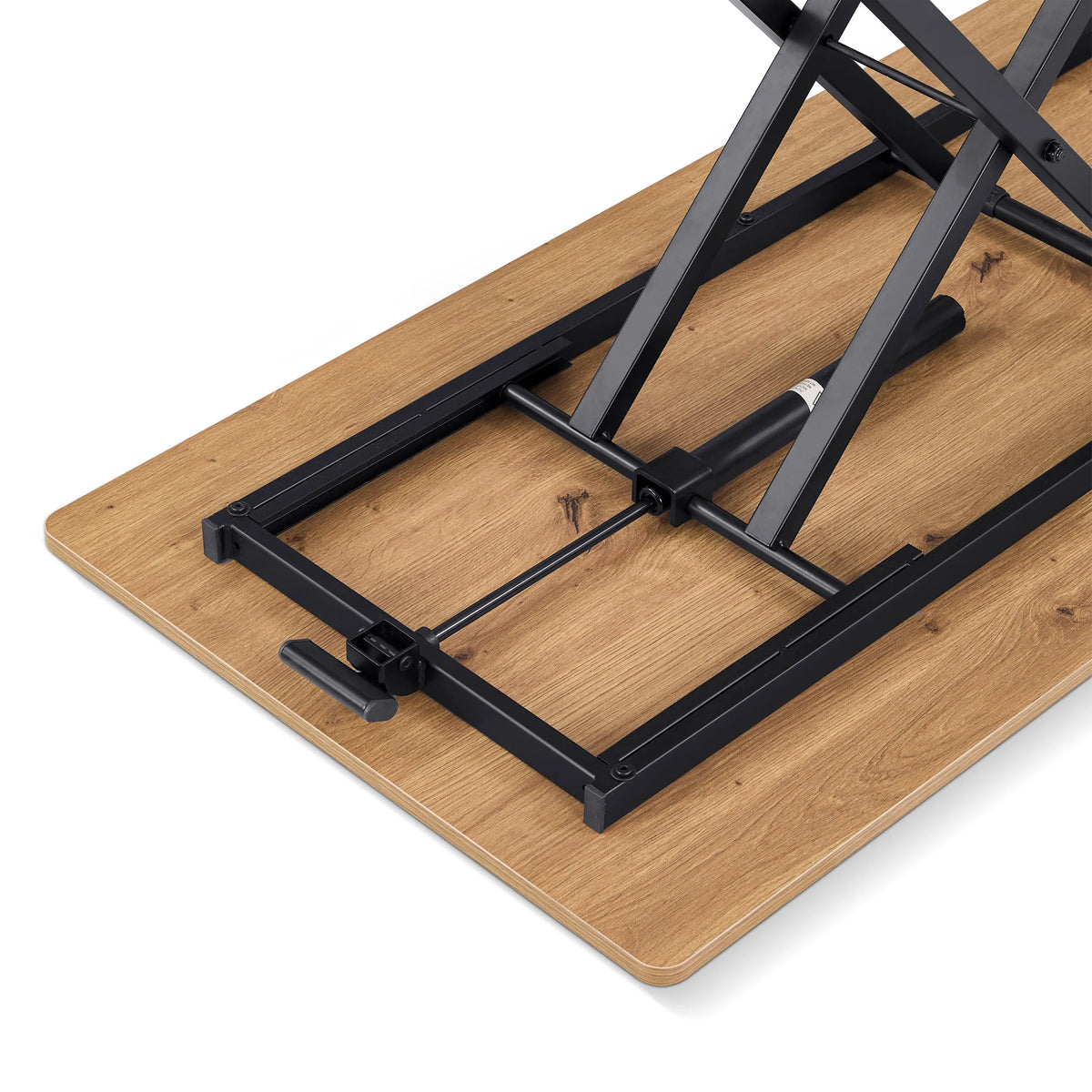 Base with black metal frame and oak wood top of the Worktime Lift table by hjh OFFICE
