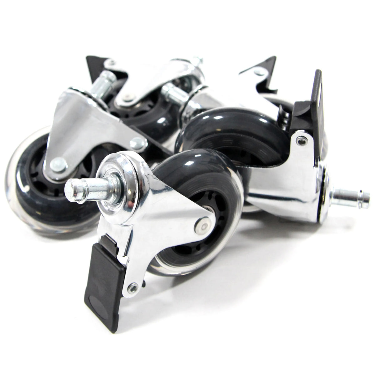 Castors 5x ROLO SKATE CT 11mm/75mm with locking brakes in silver for hard floors by hjh OFFICE