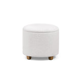 White upholstered stool Storiano S with textured fabric cover and four short wooden legs by hjh LIVING – 360-degree view (front view 0°)