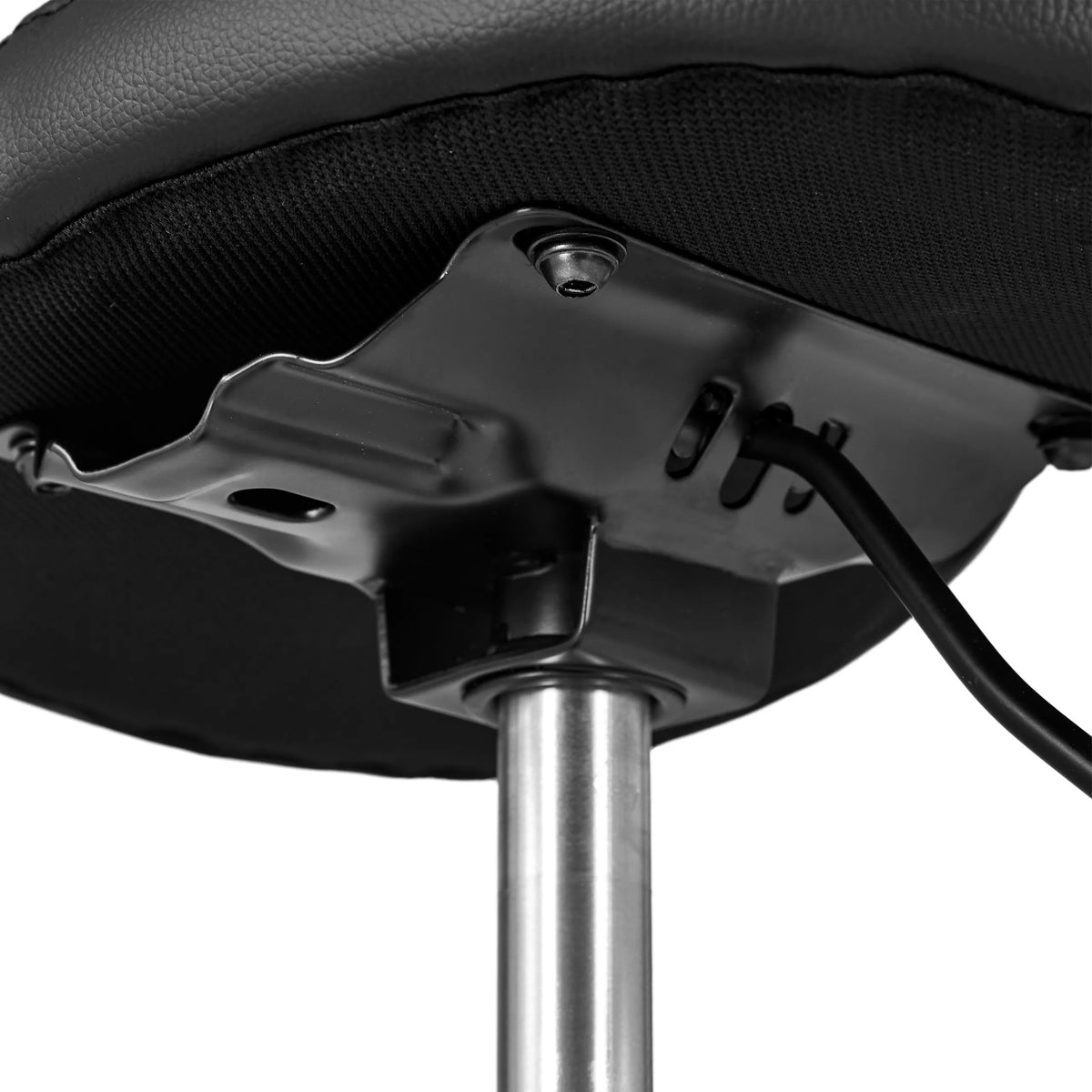 Underside of the seat with gas lift and cable connection of the Sattix office chair in black by hjh OFFICE