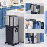 Wastepaper CLEAN 3 in silver with foot pedal and two compartments for waste separation by hjh OFFICE
