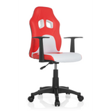 Red and white TEEN GAME AL swivel chair for children with armrests and black five-caster base by hjh OFFICE – 360-degree view (front three-quarter view 40°)