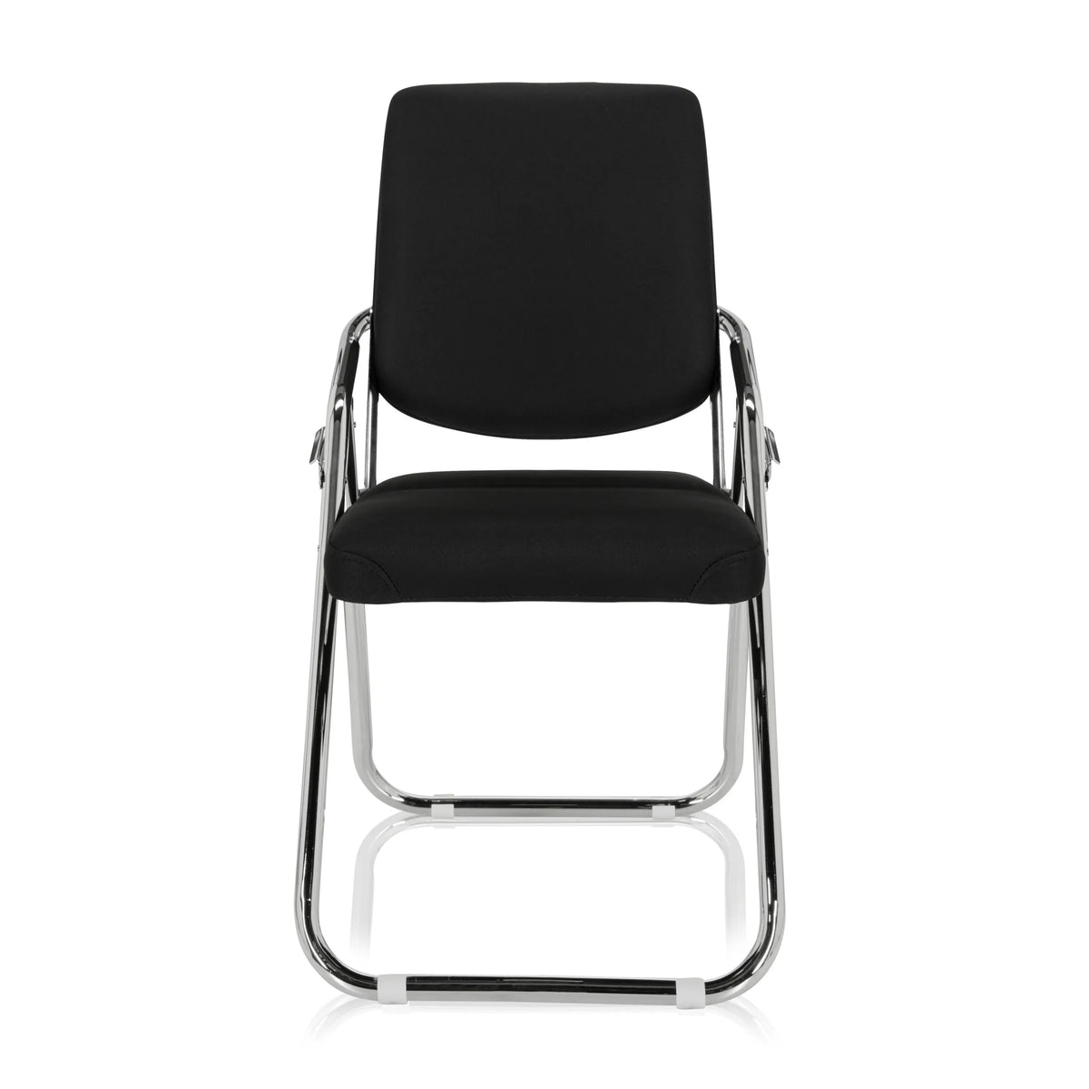 Black Folding chair ESTO with fabric cover and chrome frame by hjh OFFICE – 360-degree view (front view 0°)