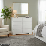 White OSOYRO chest of drawers with six drawers in a bright room by hjh LIVING (AI-generated image)