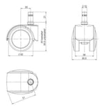 Technical drawing of the 50 mm diameter castors 5x ROLO EASY 10mm/50mm by hjh OFFICE