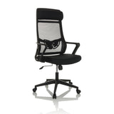 Black Home Office Chair NEKEO with mesh back and five-caster base by hjh OFFICE – 360-degree view (front three-quarter view 30°)