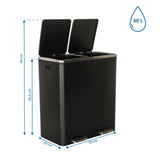 Dimensional drawing of the wastepaper CLEAN XI with a height of 94 cm and a 60 l capacity by hjh OFFICE