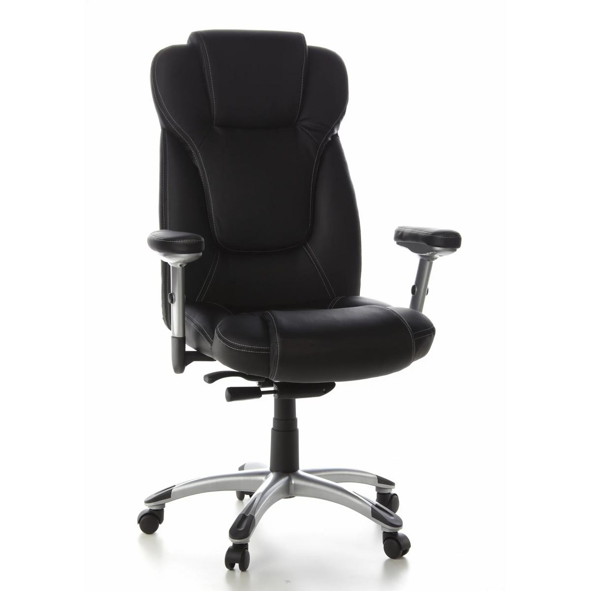Black Professional Executive Chair EMBASSY 200 L with armrests and silver five-caster base by hjh OFFICE – 360-degree view (front view 20°)