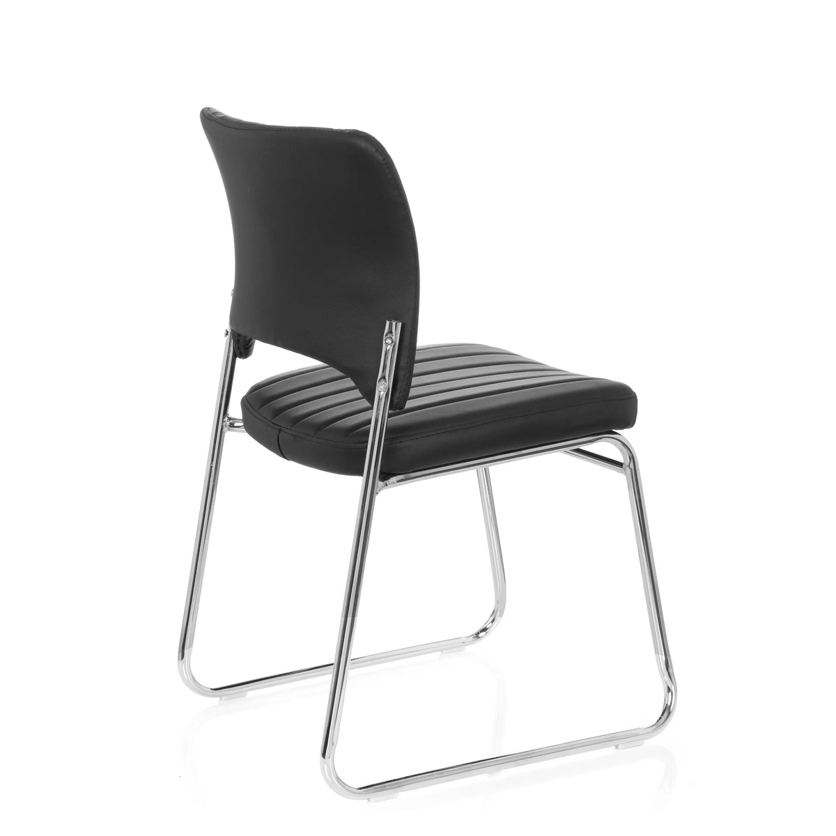 Black guest chair CASPI V with quilted cover and sleigh base by hjh OFFICE – 360-degree view (rear three-quarter view 120°)