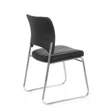 Black guest chair CASPI V with quilted cover and sleigh base by hjh OFFICE – 360-degree view (rear three-quarter view 120°)