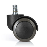 Black Castors 5x ROLO No-Noise 11mm/50mm for hard floors with silver metal pin by hjh OFFICE – 360-degree view (rear view 180°)