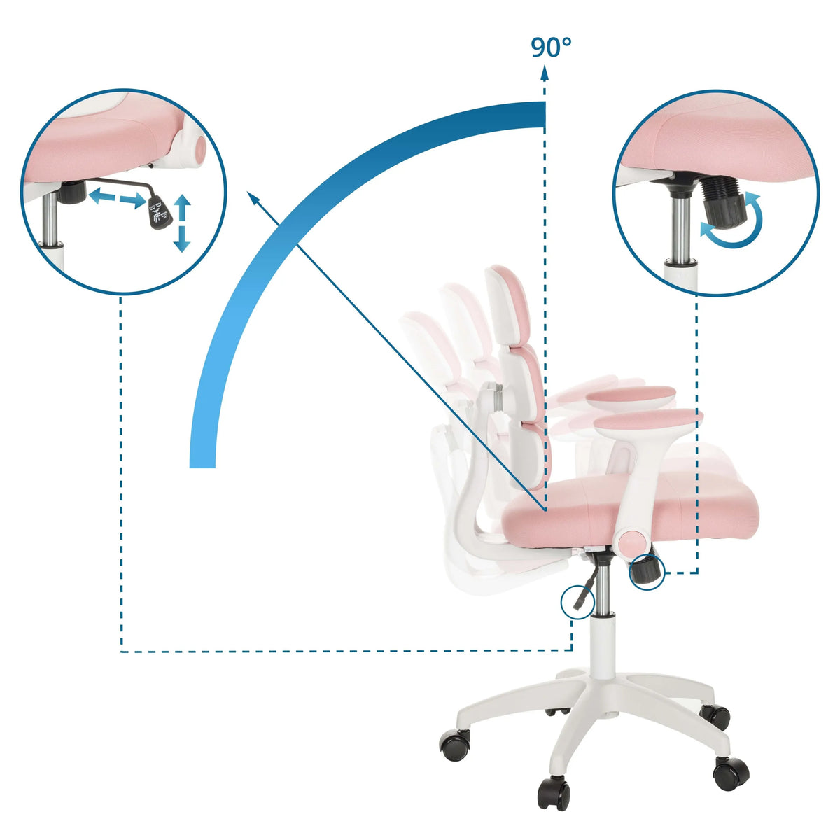 Tilt mechanism with 90 degree adjustability of the Swivel Chair – Children KID ERGOLINO W by hjh OFFICE