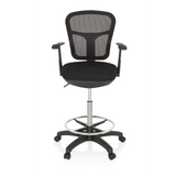 Black Counter chair TOP WORK 108 with mesh back, foot ring and five-caster base by hjh OFFICE – 360-degree view (front view 0°)