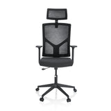 Black Home Office Chair BRETON B with mesh back, headrest and five-caster base by hjh OFFICE – 360-degree view (front view 0°)