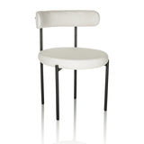 White upholstered chair TEDIO with rounded seat and backrest and black legs by hjh OFFICE – 360-degree view (front three-quarter view 30°)
