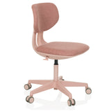Pink Swivel Chair – Children KID COLORE with padded surfaces and five-caster base by hjh OFFICE – 360-degree view (front three-quarter view 45°)