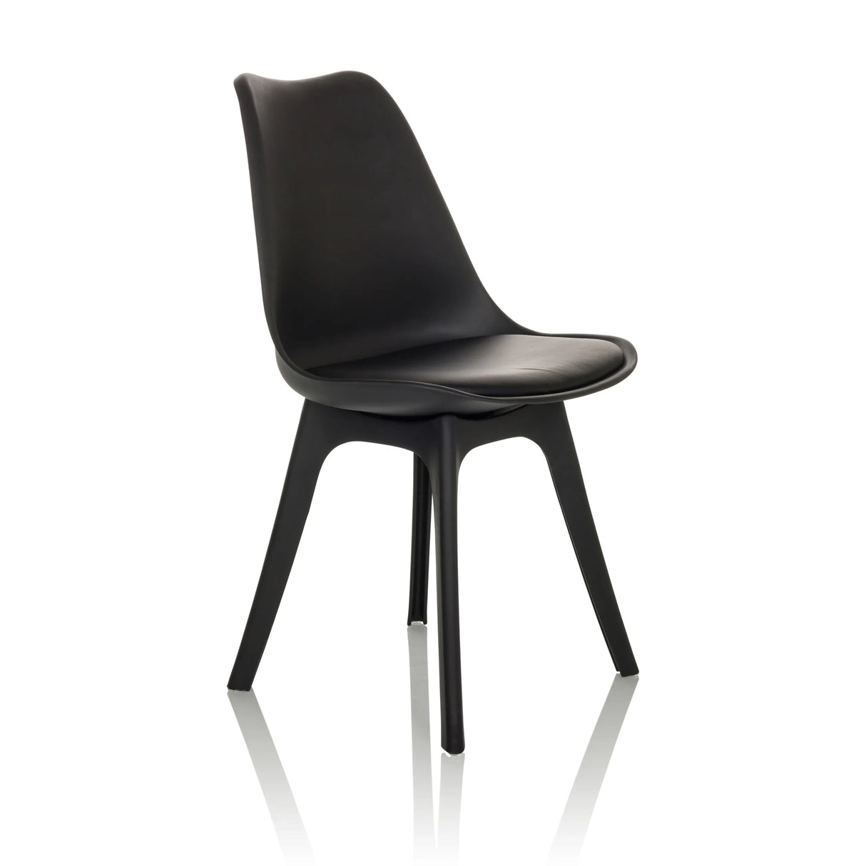 Black Shell chair SCANDI P with four legs by hjh OFFICE – 360-degree view (front three-quarter view 45°)
