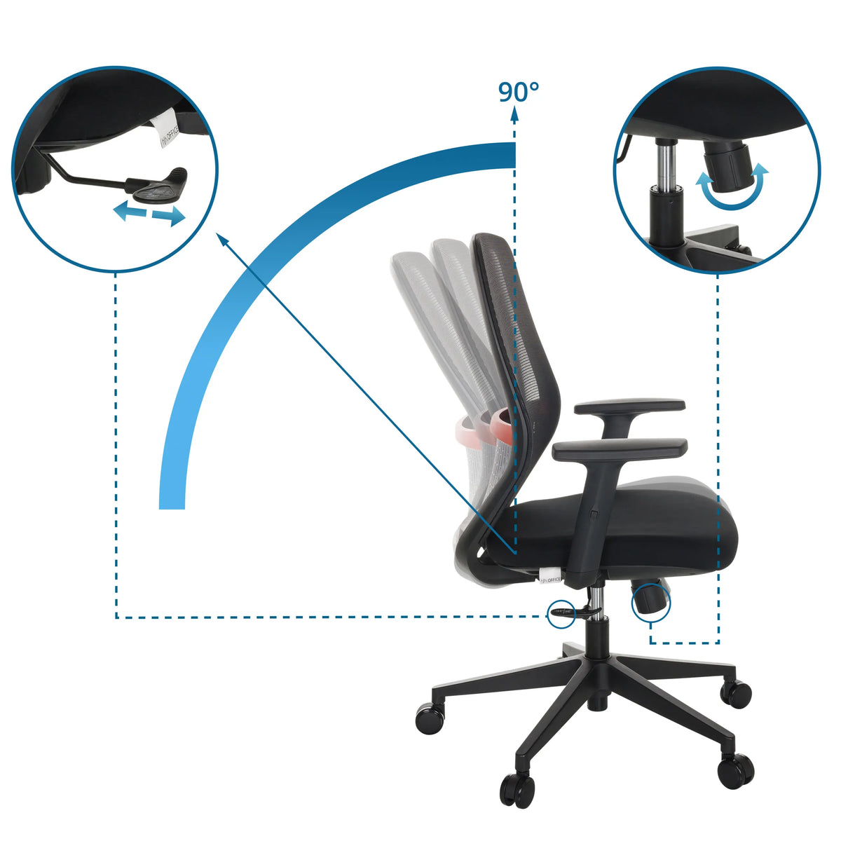 Adjustable backrest with 90 degree tilt of the Professional Office Chair CARLOW I by hjh OFFICE