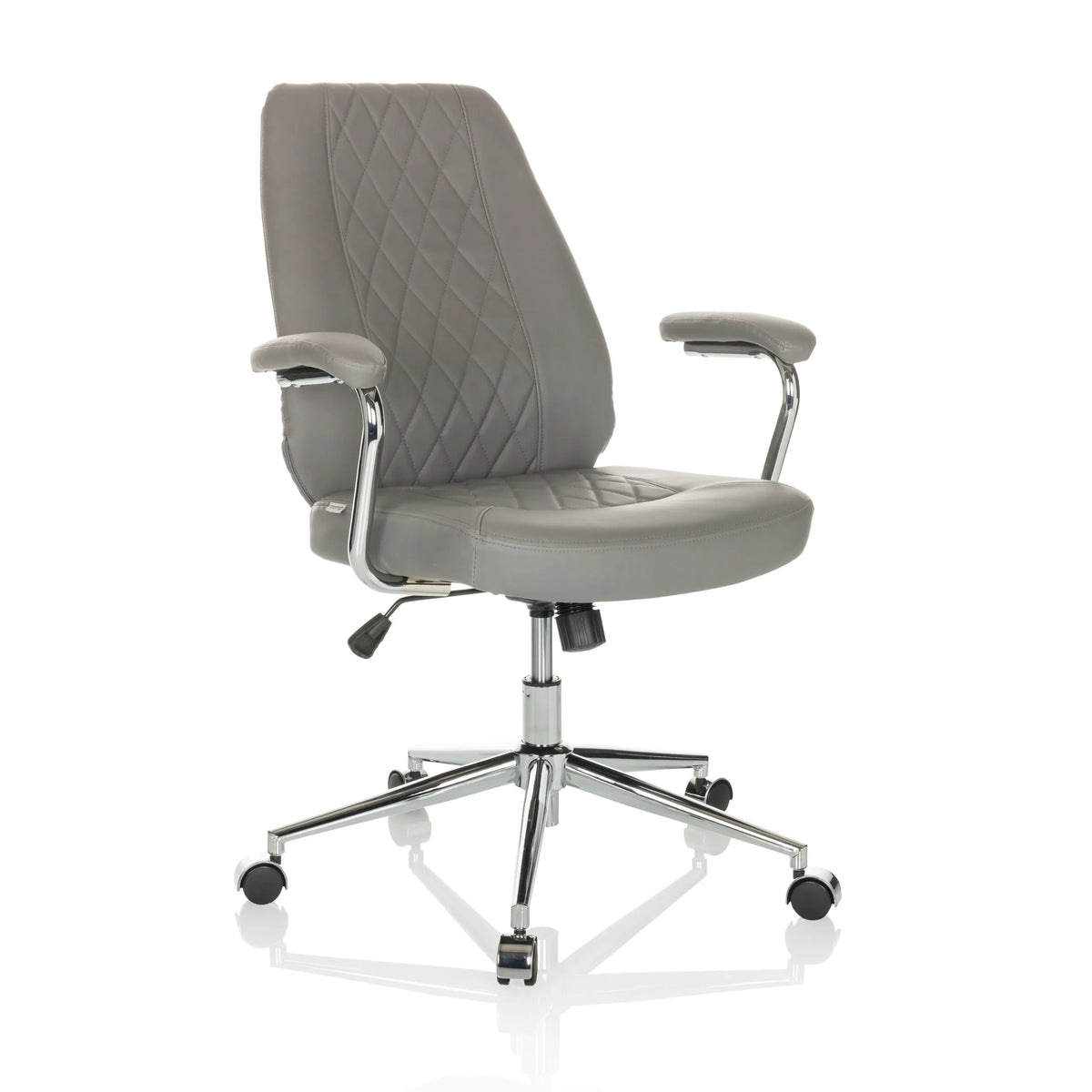 Grey Home Office Executive Chair THEO I with quilted backrest and five-caster base by hjh OFFICE – 360-degree view (front three-quarter view 30°)