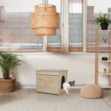 Cat house KITTY PAWBOX 1 in oak look with circular entrance and front decoration by hjh LIVING