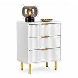 White Hjelle K chest of drawers with three ribbed drawers, golden handles and four gold-coloured legs by hjh LIVING