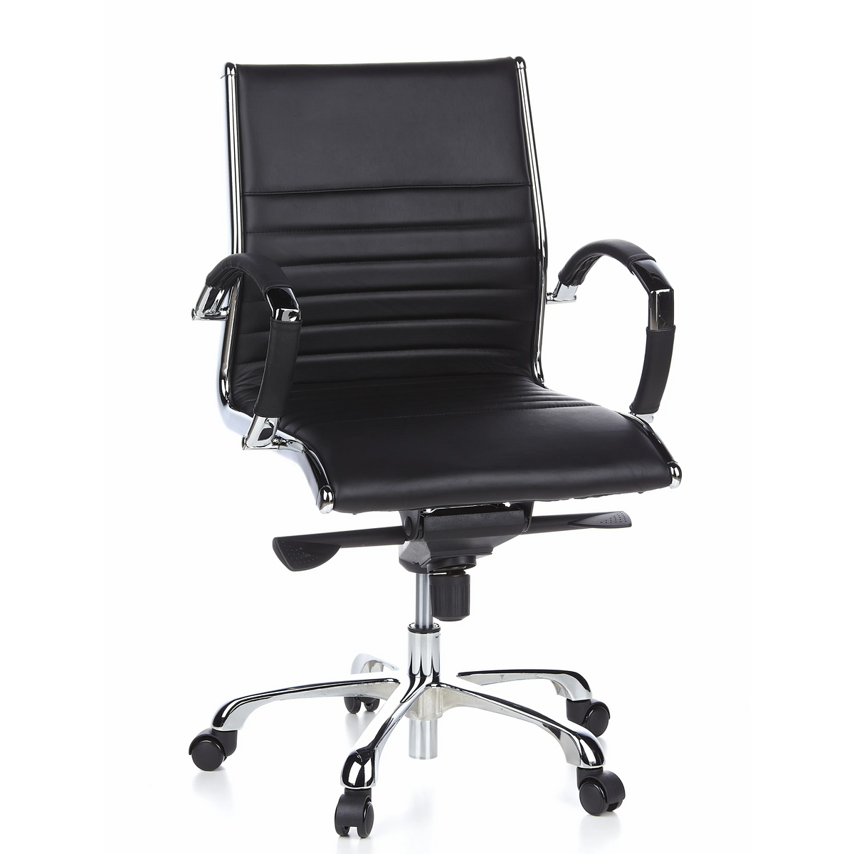Black Professional Executive Chair PARMA 10 with cross stitching and glossy five-caster base by hjh OFFICE – 360-degree view (front view 20°)