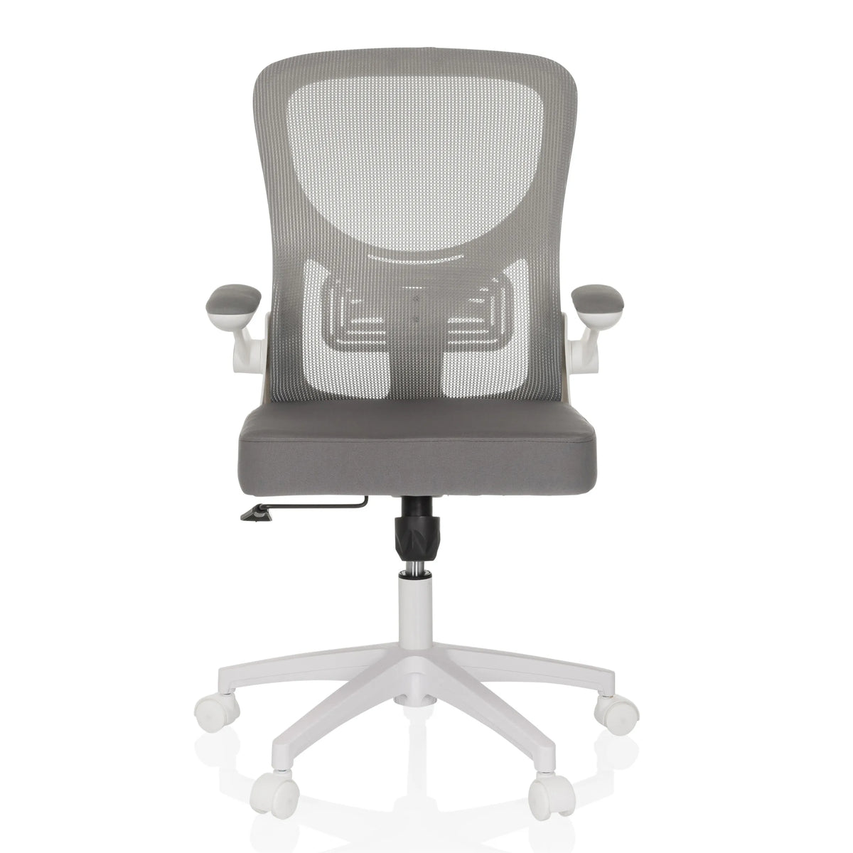 Grey Home Office Chair BELIO W with mesh back and white five-caster base by hjh OFFICE – 360-degree view (front view 0°)
