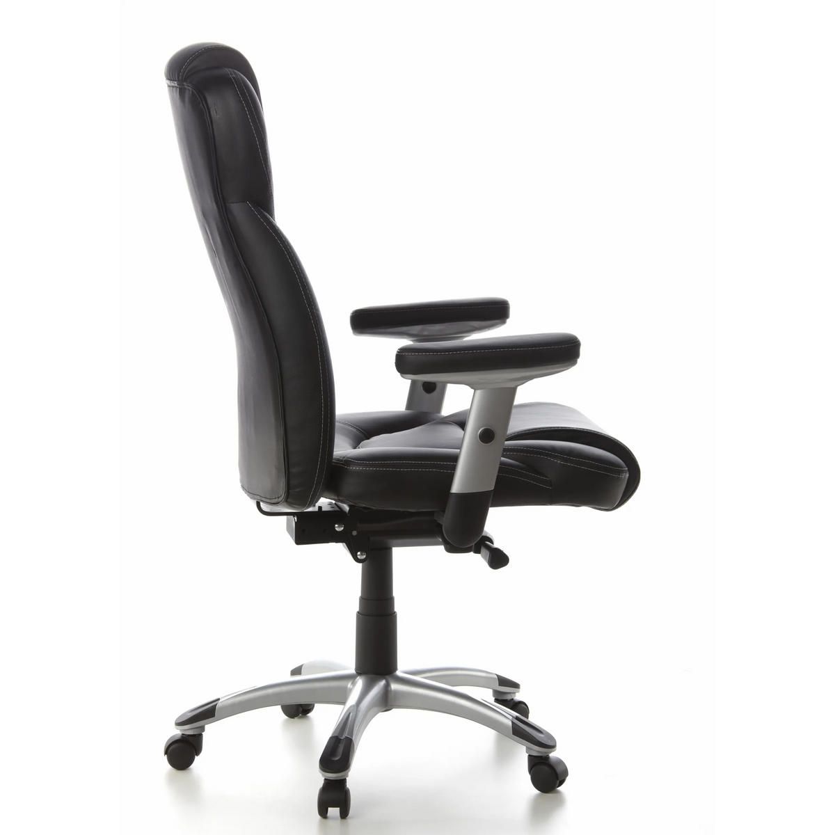 Black Professional Executive Chair EMBASSY 200 L with armrests and silver five-caster base by hjh OFFICE – 360-degree view (side profile 100°)
