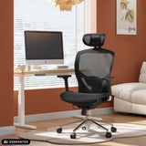 Black High End Office Chair VENUS ONE with mesh backrest and headrest by hjh OFFICE