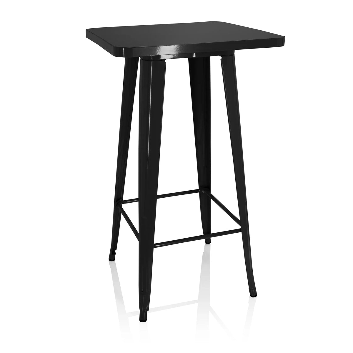 Black Bar table VANTAGGIO HIGH T with square top and two crossbars by hjh OFFICE – 360-degree view (front view 20°)