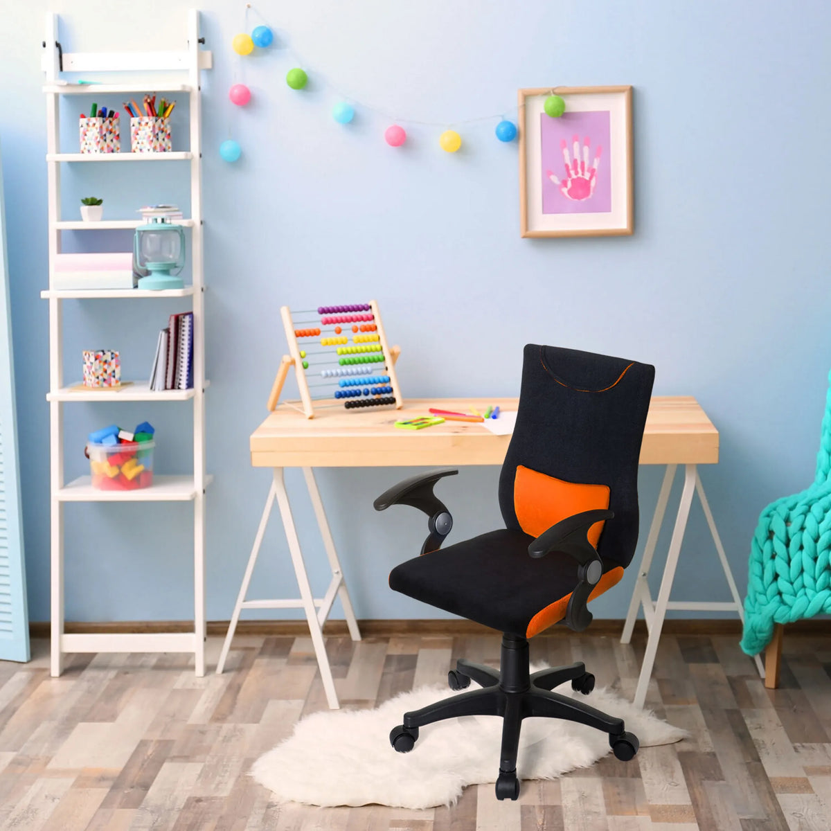 Swivel Chair – Children KIDDY PRO AL in black-orange with armrests and castors by hjh OFFICE