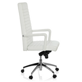 White Professional Executive Chair LENGA with horizontal stitching and five-caster base by hjh OFFICE – 360-degree view (side profile 80°)