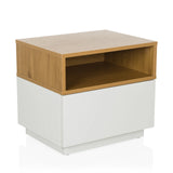 White Side table MELMO with a shelf in oak effect by hjh LIVING – 360-degree view (front three-quarter view 30°)