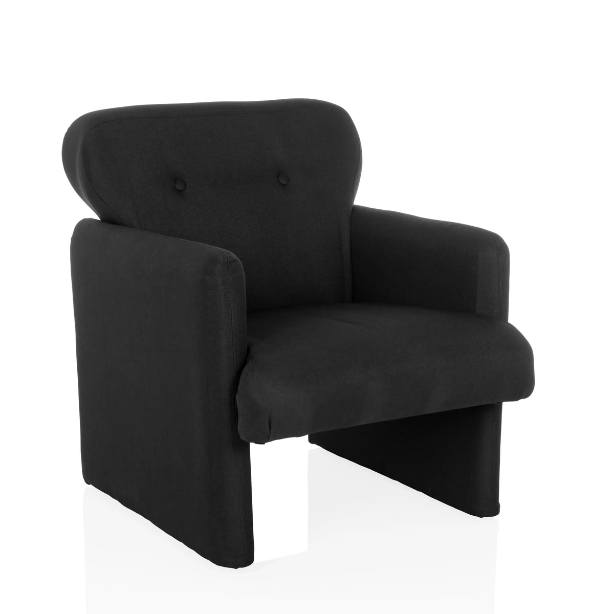 Black Lounge Chair CARIPITO with fabric upholstery and two buttons on the backrest by hjh LIVING – 360-degree view (front three-quarter view 30°)