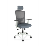 Grey Professional Office Chair CAPTIVO BASE W with mesh back, headrest and white five-caster base by hjh OFFICE – 360-degree view (front three-quarter view 40°)