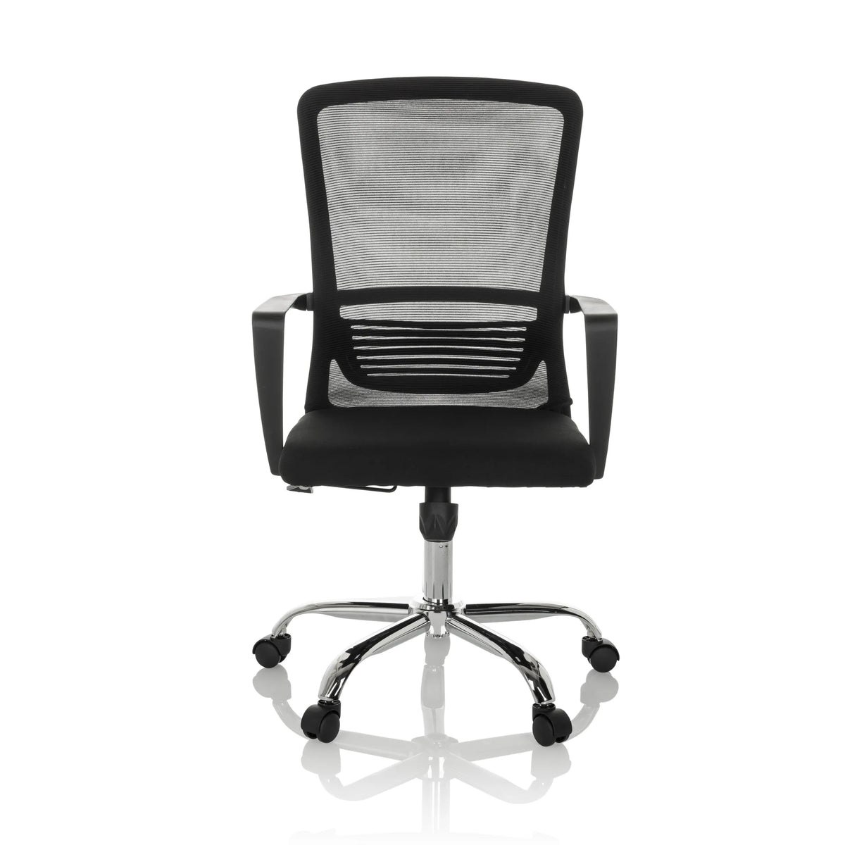 Black Home Office Chair STAR-TEC S with mesh back and five-caster base by hjh OFFICE – 360-degree view (front view 0°)