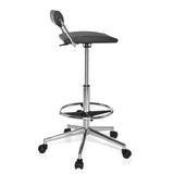 Black Swivel stool TOP WORK 28 with foot ring and five-caster base by hjh OFFICE – 360-degree view (side profile 100°)
